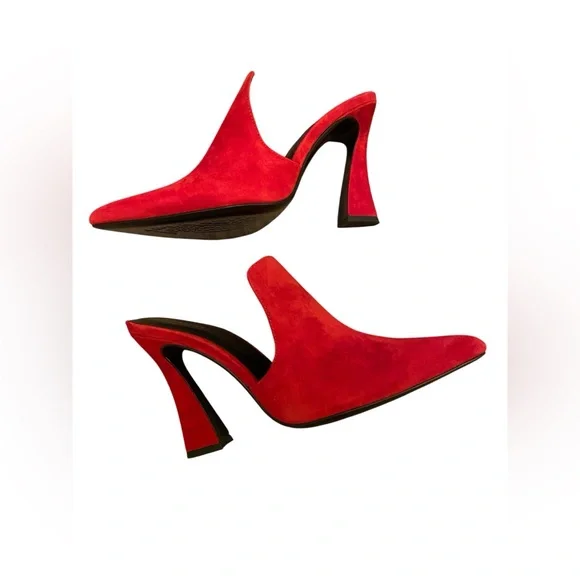NATORI red suede mule heels - Picture 3 of 6